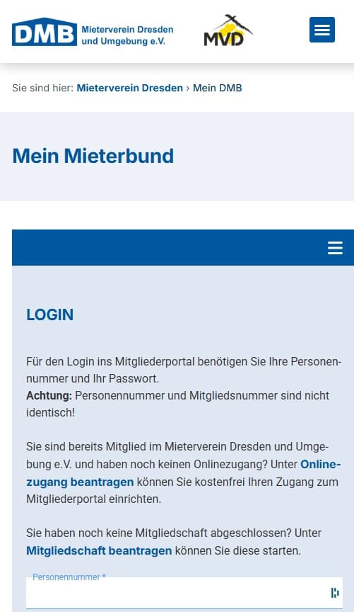 Loginseite öffnet sich
