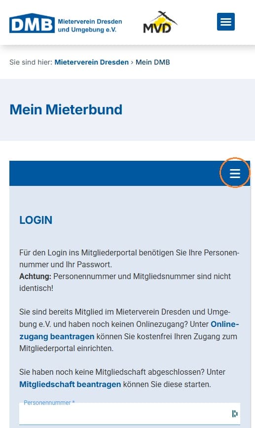 Hilfe: Mitgliedschaft beantragen auf dem Smartphone